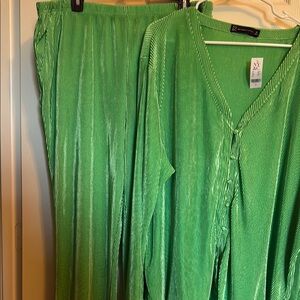 Green Pleated Two-Piece Set